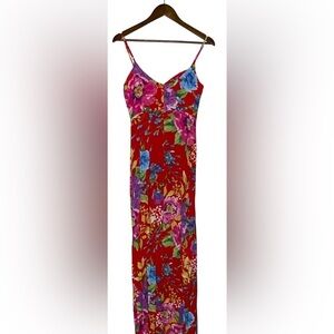 Lulus Santiago Red Floral Maxi Dress Small Dance In‎ The Sun Tropical Vacation